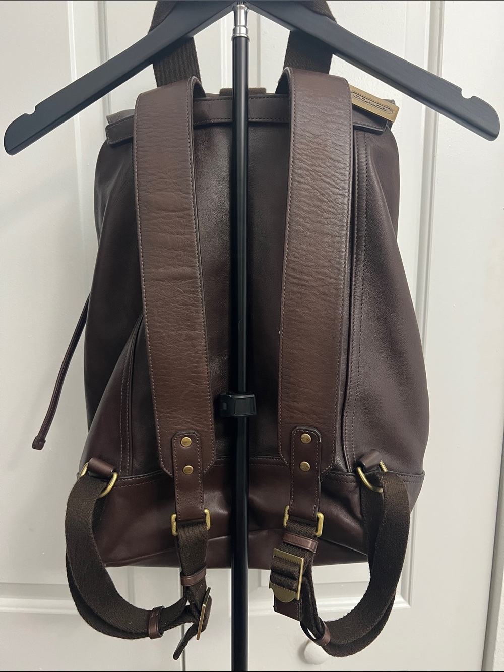Coach Dark Brown Leather Buckle Backpack with Brass Hardware - Picture 6 of 17